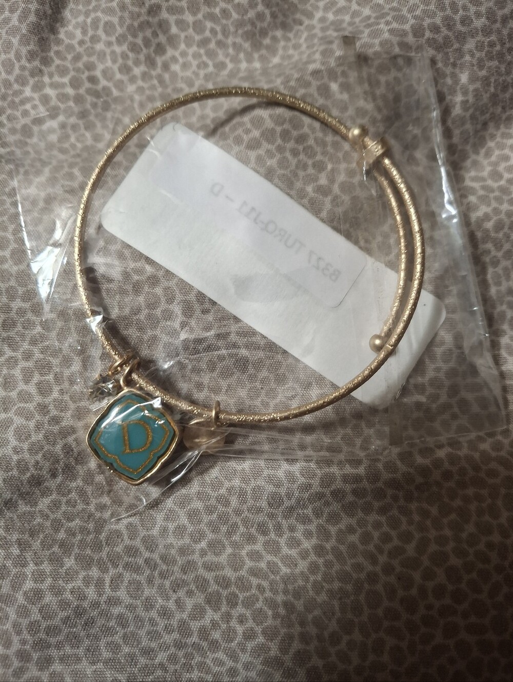 Gold Tone Expandable Bracelet with Turquoise Initial D Charm